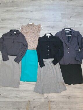 Lot X 8 Office Work Pencil Skirts Blouses Button Up Shirts Tops Blazer Jacket